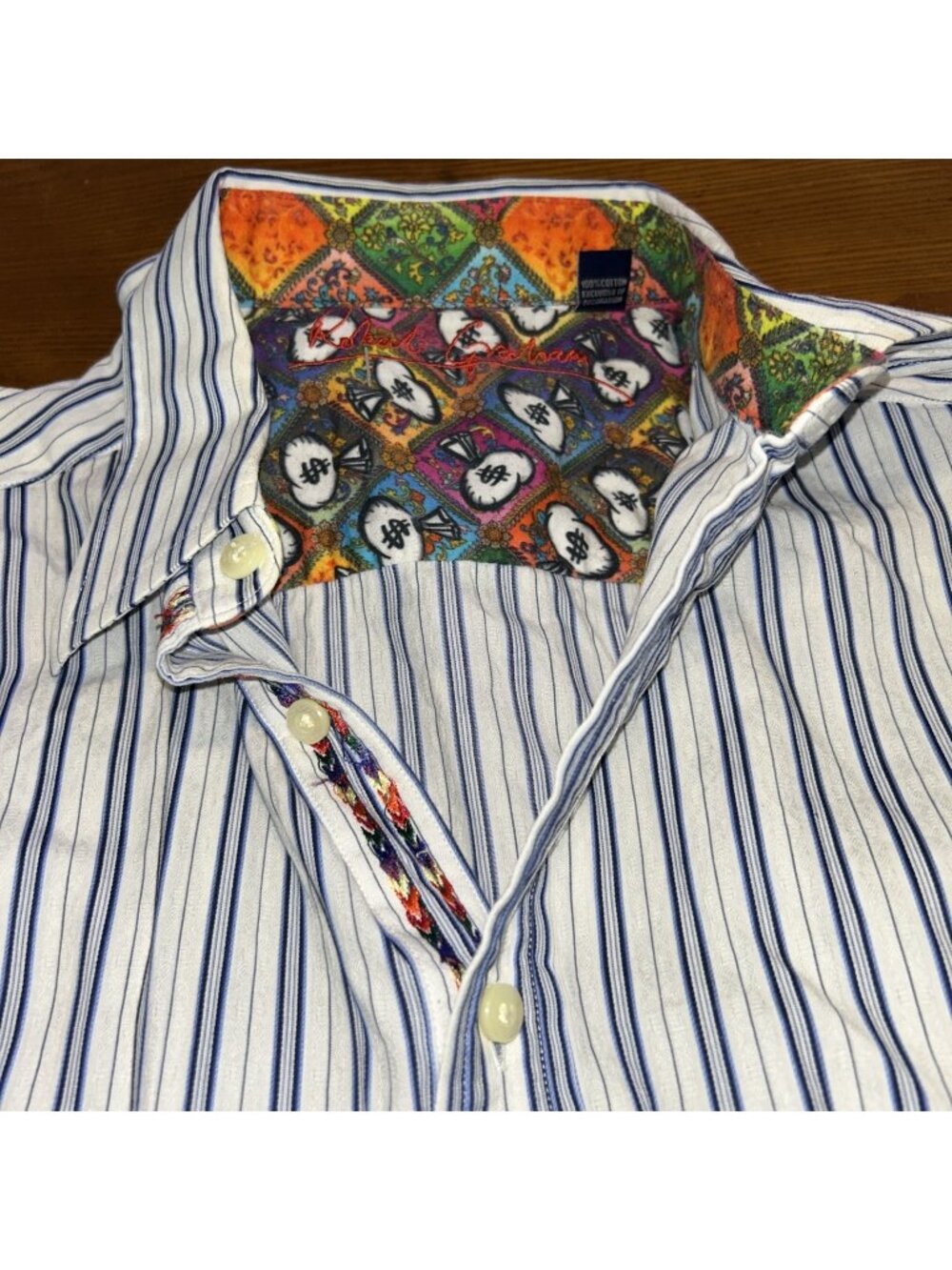 Robert Graham Medium Long Sleeve Button Up Mens Shirt White With Blue Stripes